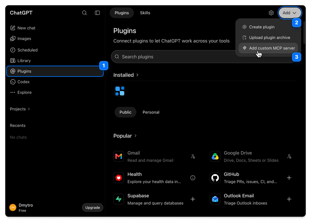 ChatGPT: Settings → Plugins