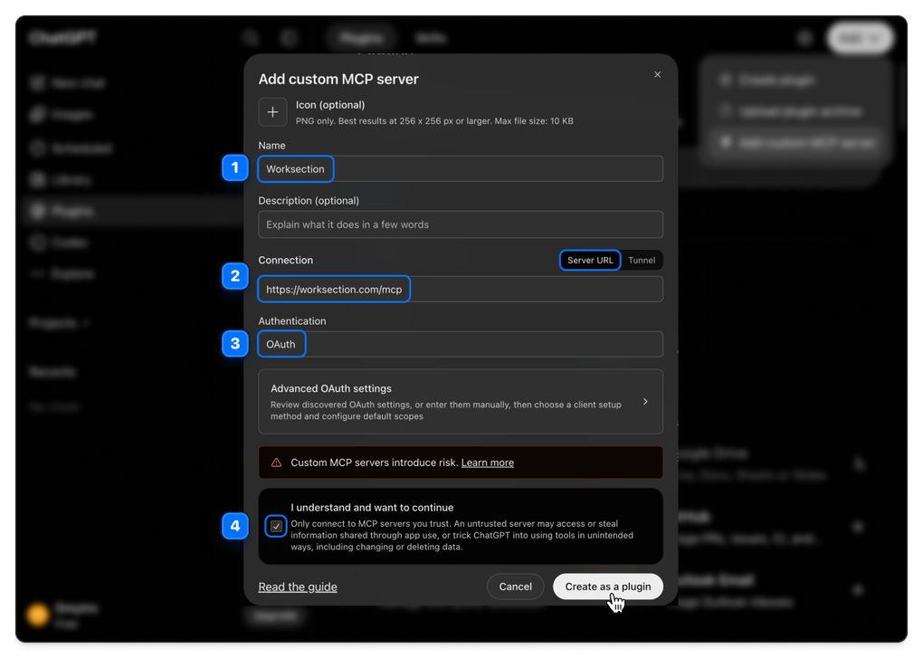 ChatGPT: Add custom MCP server