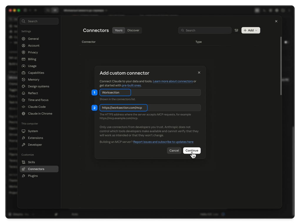 Claude: Add custom connector